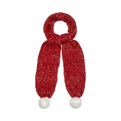 Red glitter pom scarf